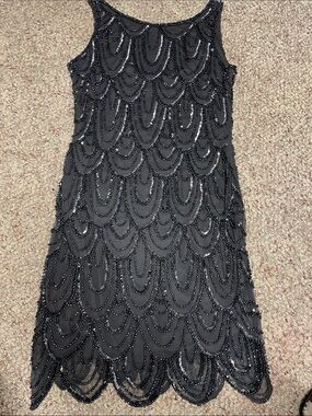 Flapper look Black Beaded sequin Sleeveless Dress - Elegant Evening Look